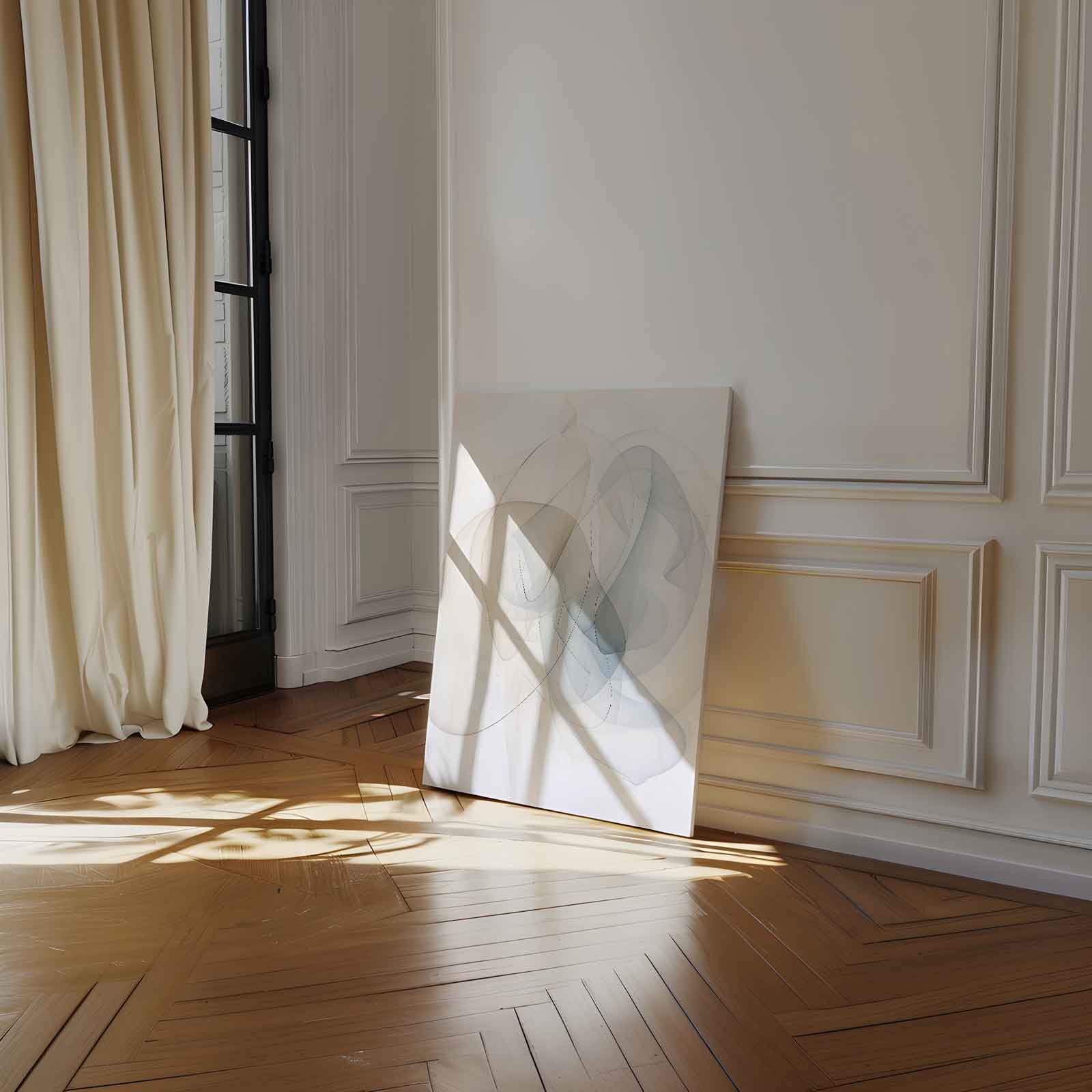 Zwevende Vormen in Neutrale Tinten Kunstwerk-canvas-dibond-plexiglas-wanddecoratie-WallArtistic