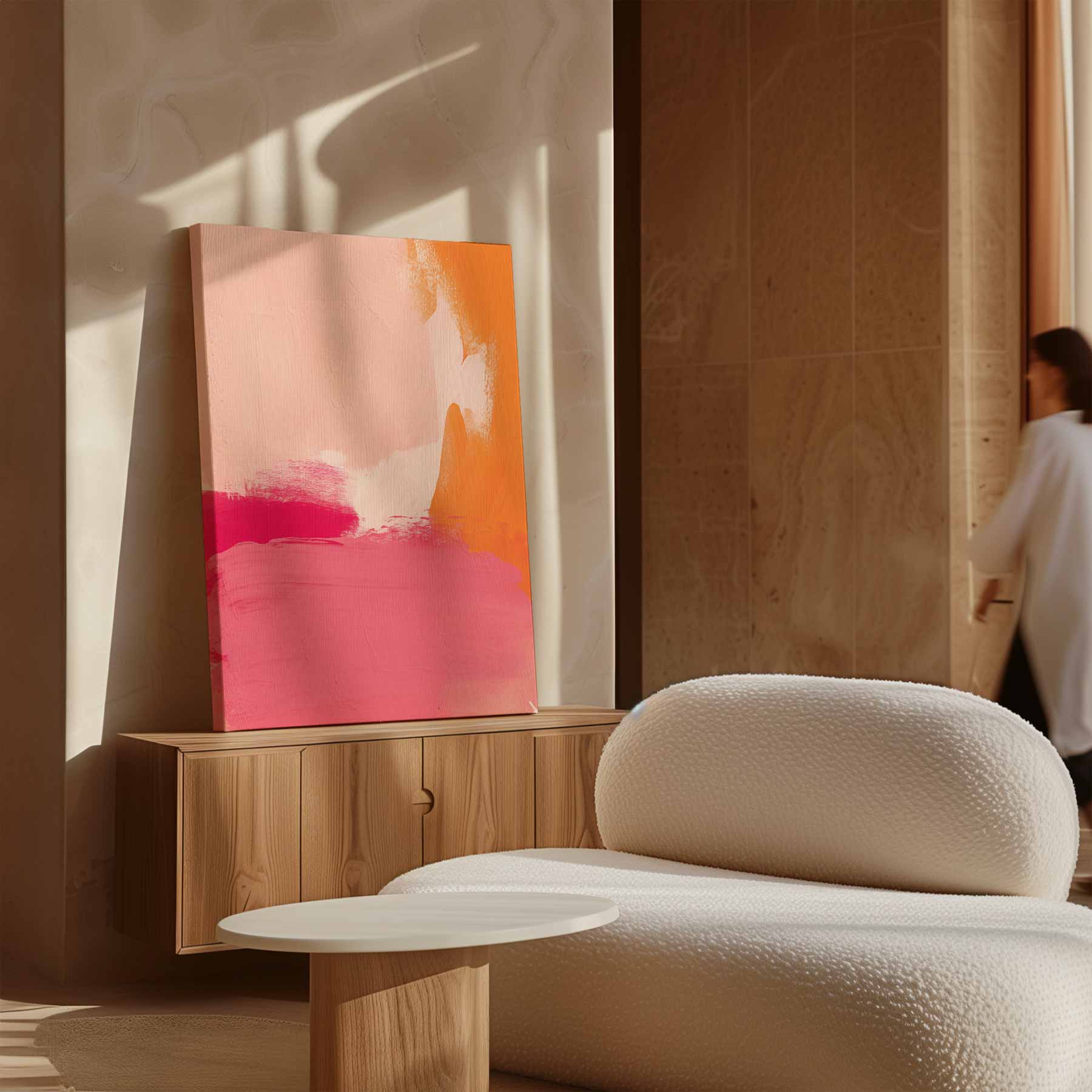 Kleurenexplosie in Zacht Oranje en Roze Kunstwerk-canvas-dibond-plexiglas-wanddecoratie-WallArtistic