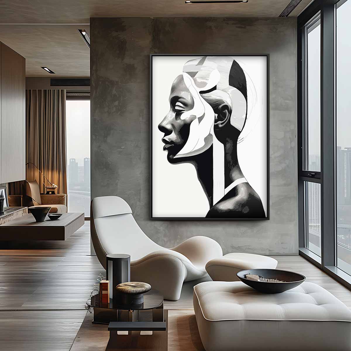 Strakke Contrasten - Portret in Zwart en Wit Kunstwerk-canvas-dibond-plexiglas-wanddecoratie-WallArtistic
