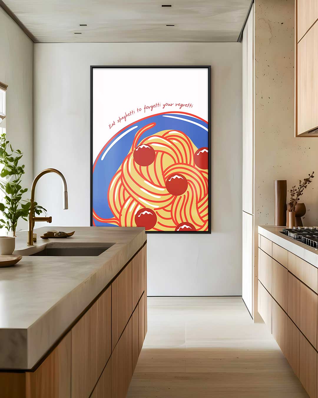 Spaghetti & Meatballs Illustratie Kunstwerk-canvas-dibond-plexiglas-wanddecoratie-WallArtistic