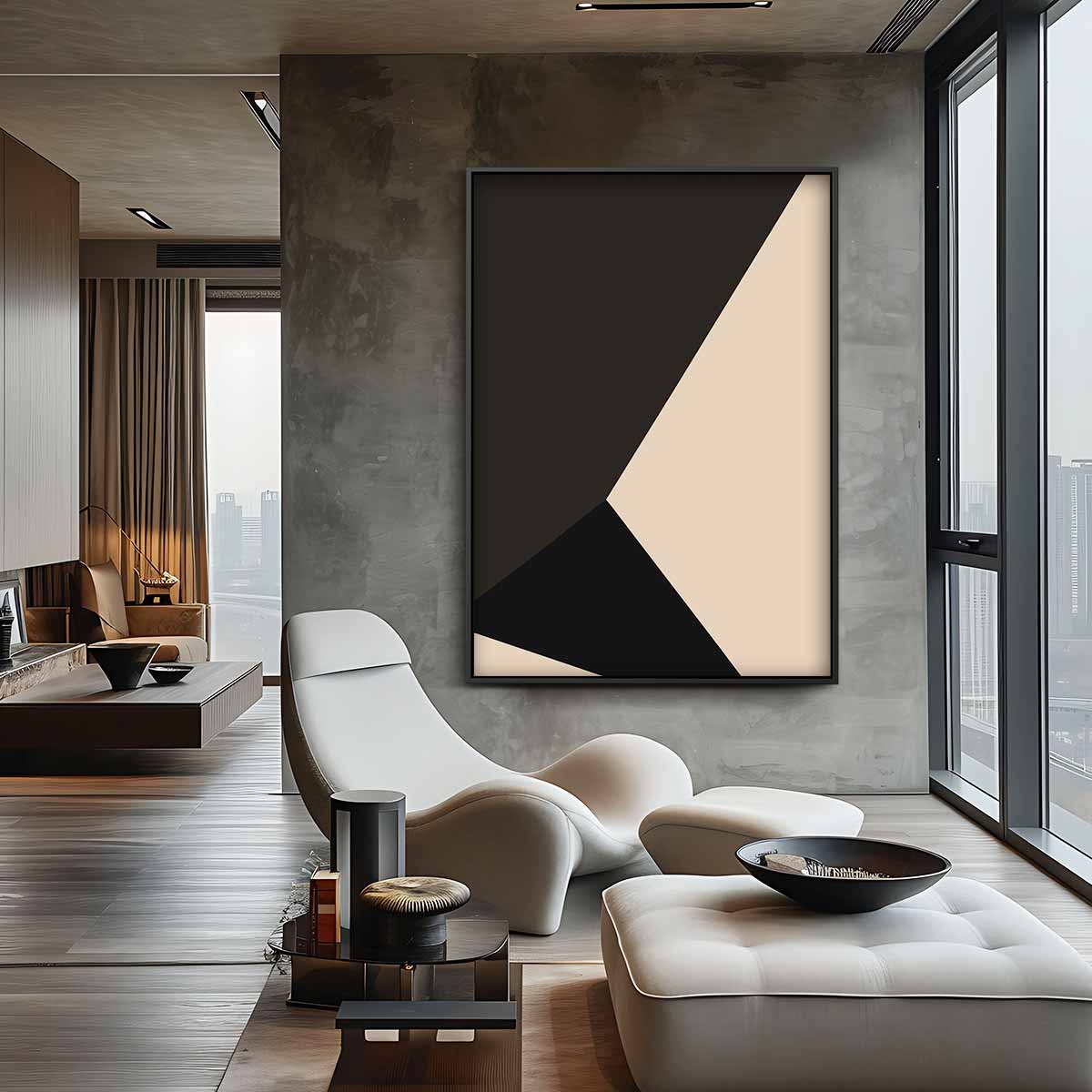 Abstracte Contrasten in Beige en Zwart Kunstwerk-canvas-dibond-plexiglas-wanddecoratie-WallArtistic
