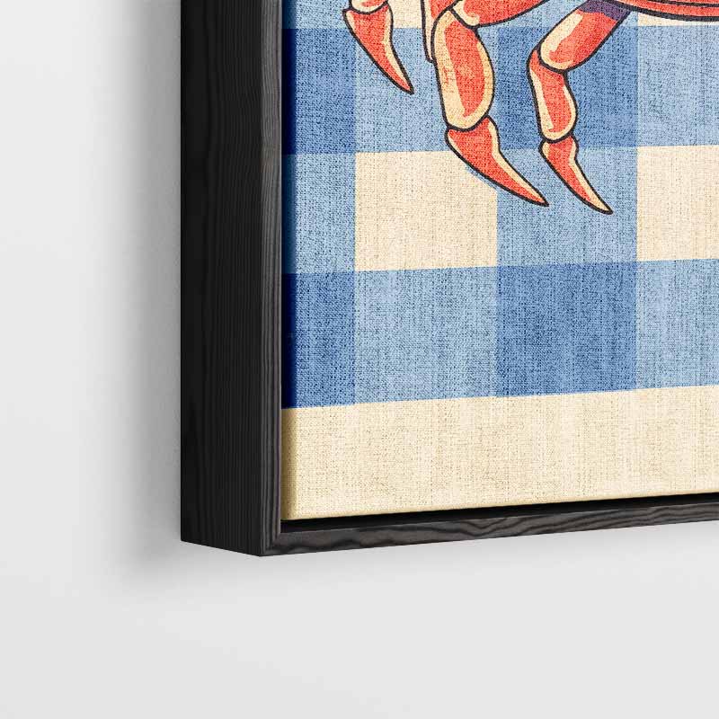 Vrolijke Krab op Blauw-Wit Patroon Kunstwerk-canvas-dibond-plexiglas-wanddecoratie-WallArtistic