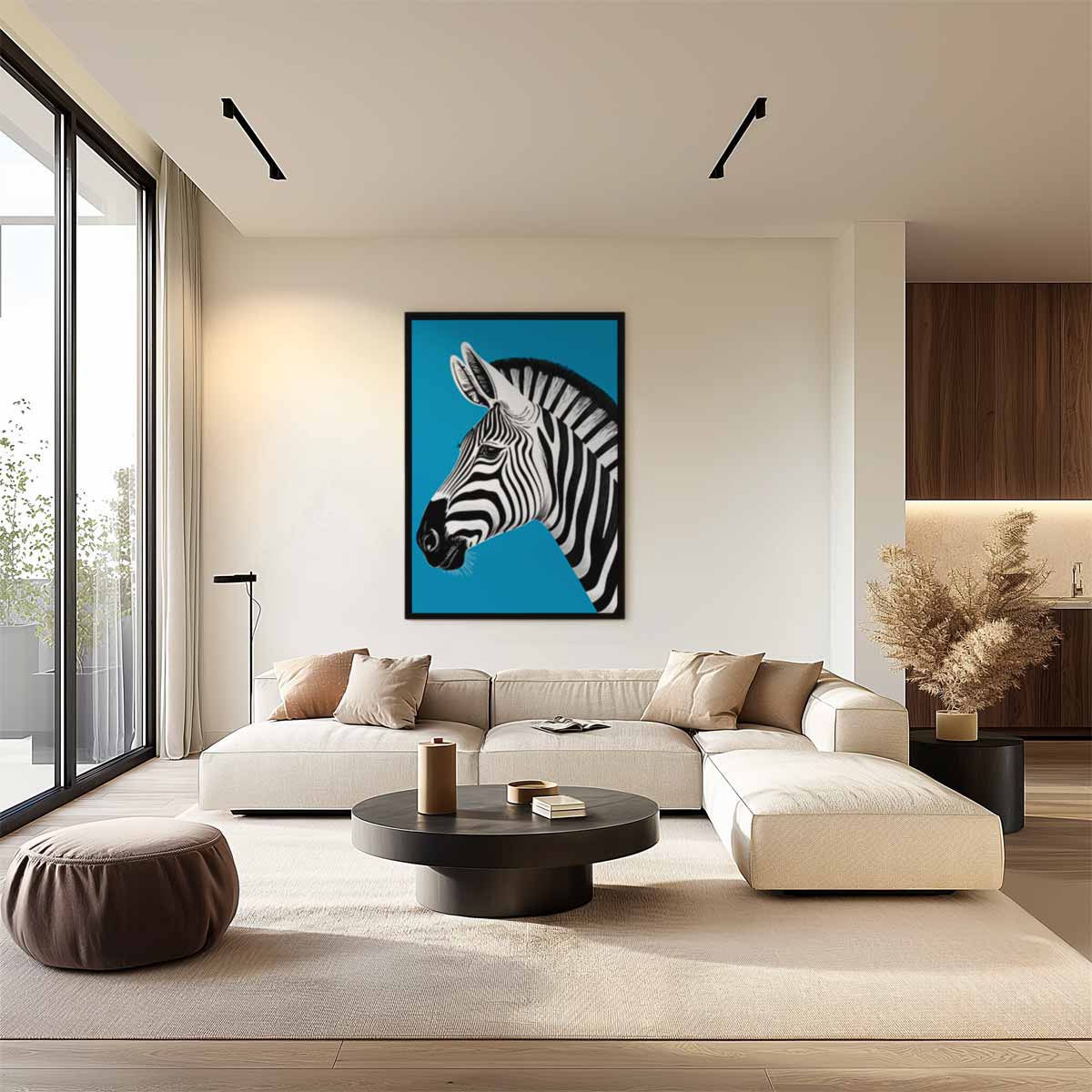 Zebra in het Blauw Kunstwerk-canvas-dibond-plexiglas-wanddecoratie-WallArtistic