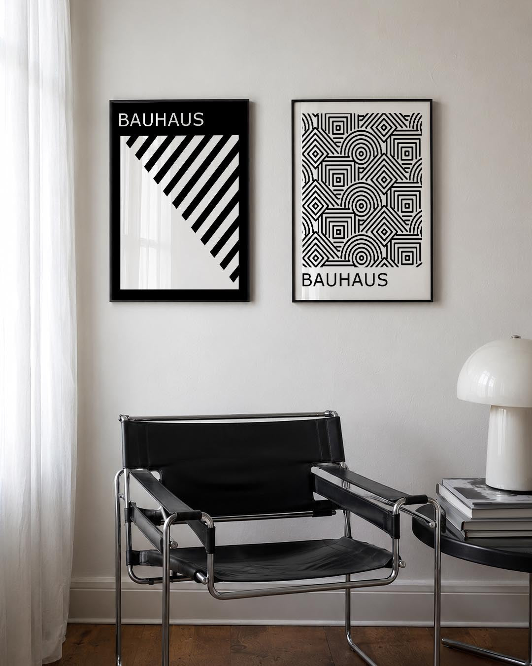 Zwart wit lijnenspel Posterset