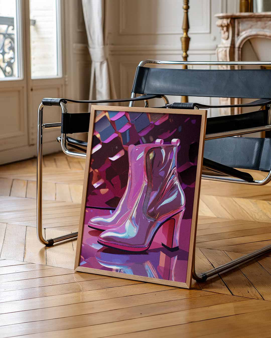 Glanzende Enkellaarsjes met Glamour Effect Poster