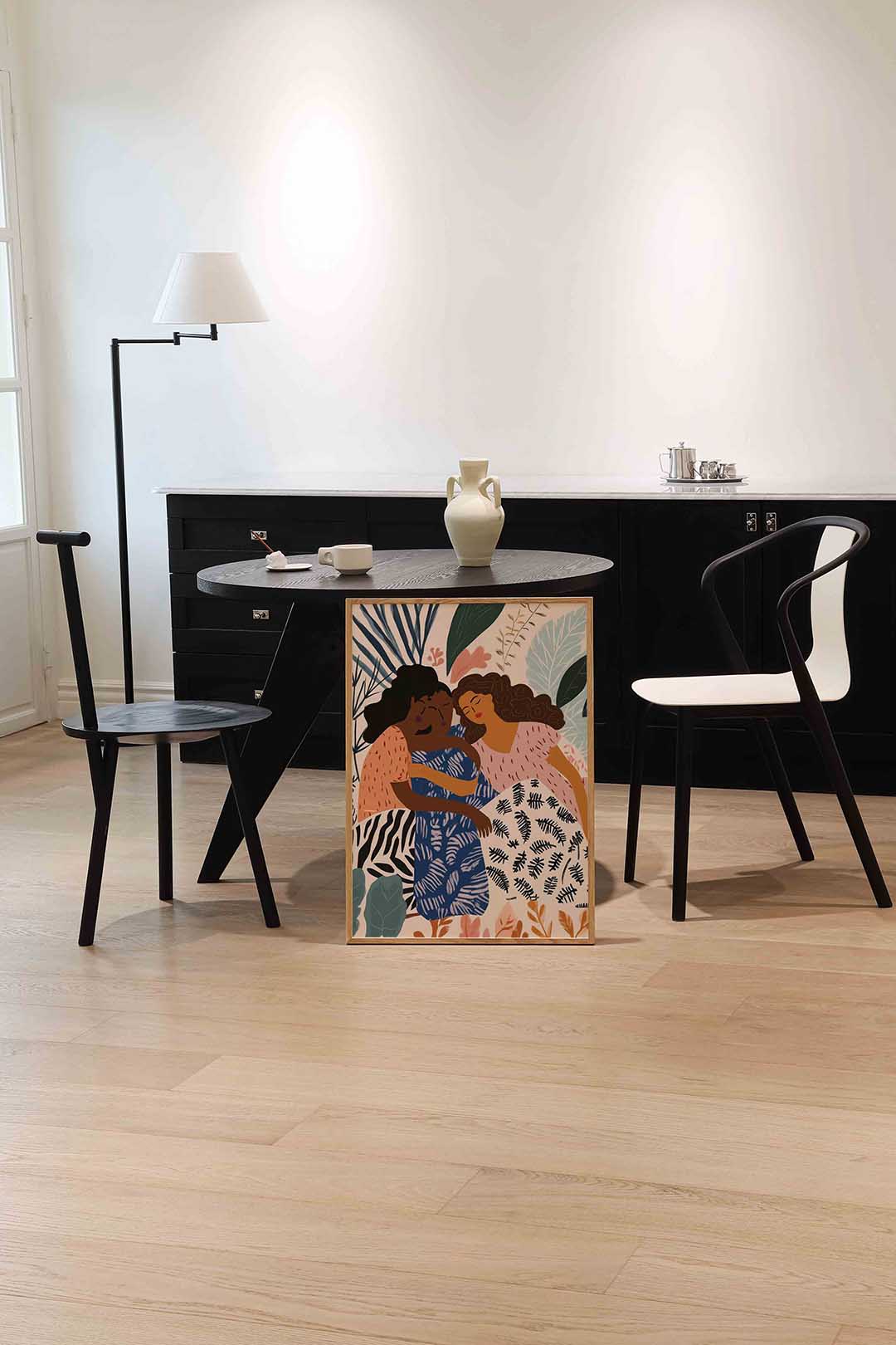 Drie figuren met bladeren Poster