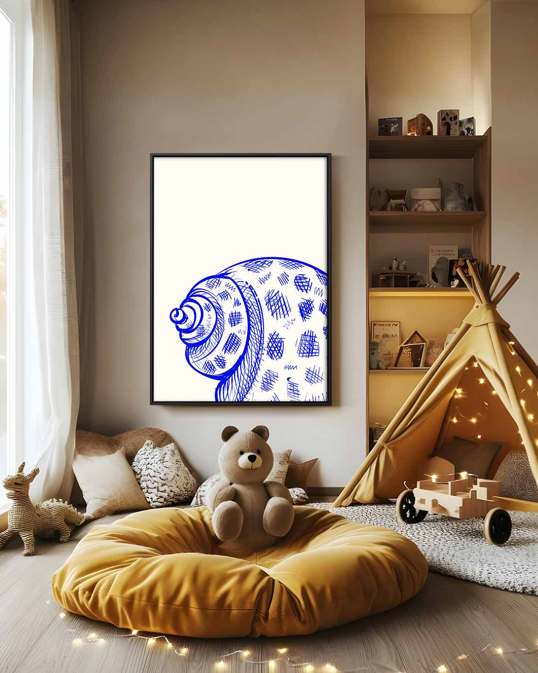 Blauwe Schelp Schets Kunstwerk-canvas-dibond-plexiglas-wanddecoratie-WallArtistic