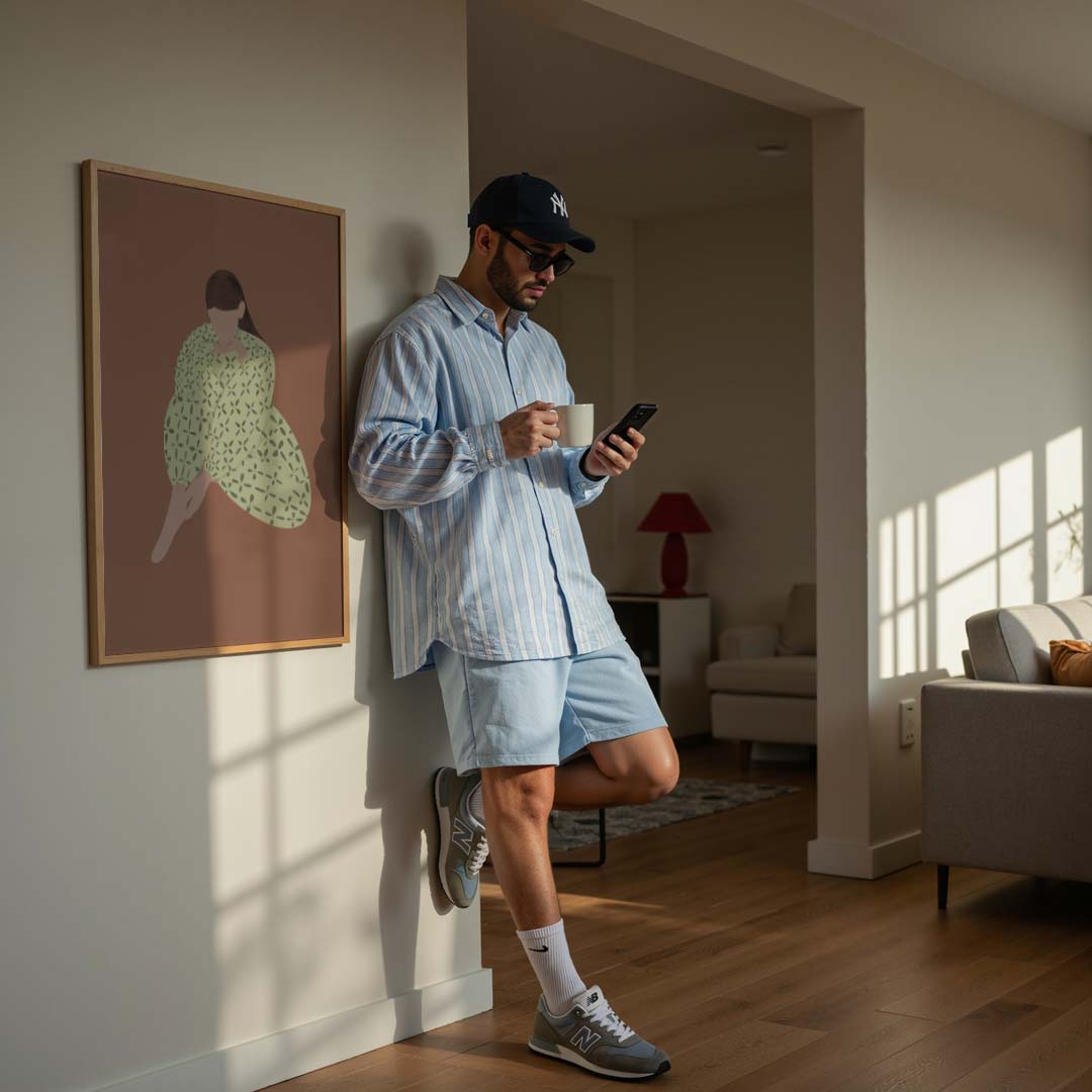 Stijlvolle Dromerige Vrouw in Patroonjurk Poster-WallArtistic