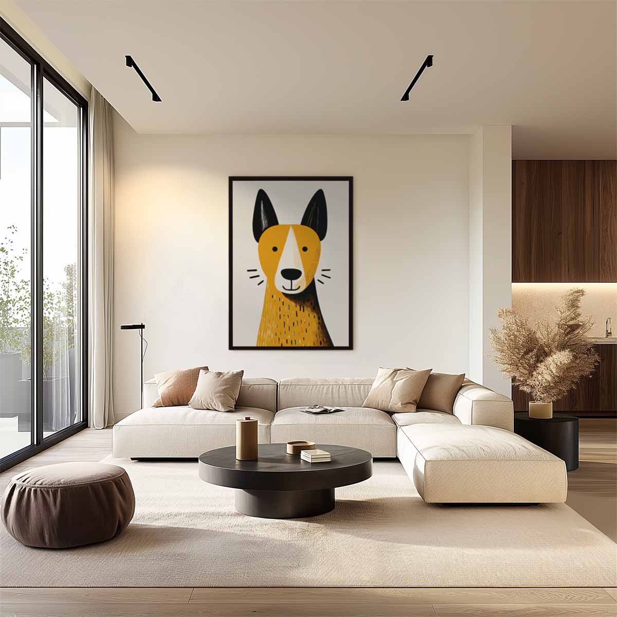 Vrolijke Hond Illustratie Kunstwerk-canvas-dibond-plexiglas-wanddecoratie-WallArtistic