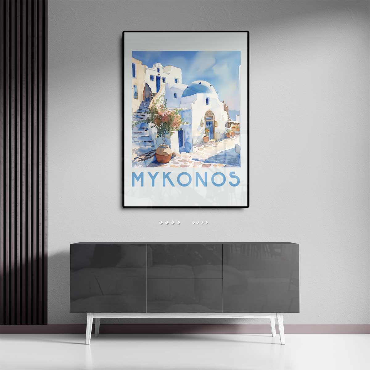 Mykonos in Waterverf Kunstwerk-canvas-dibond-plexiglas-wanddecoratie-WallArtistic