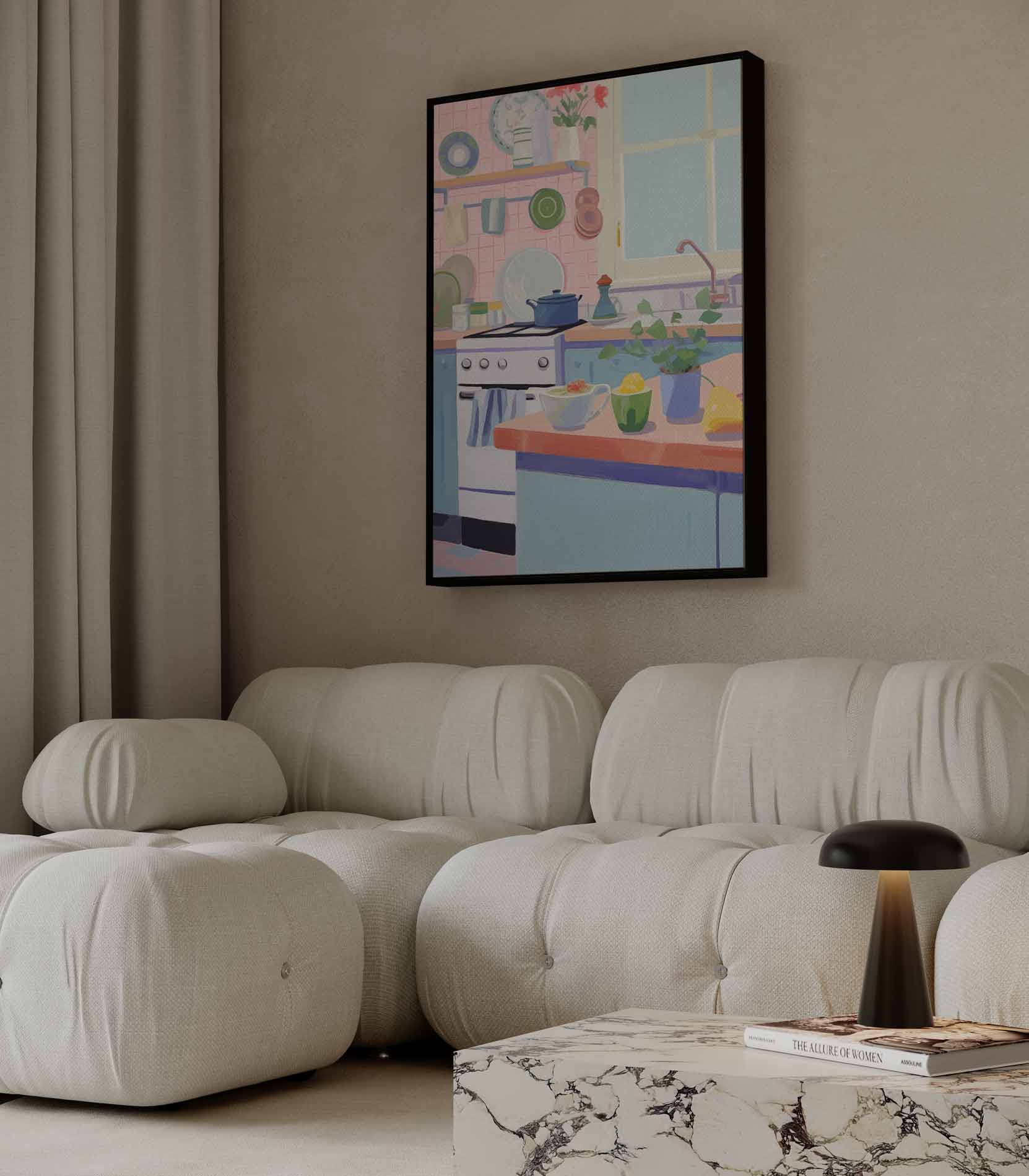 Kleurrijke Keukenidylle Kunstwerk-canvas-dibond-plexiglas-wanddecoratie-WallArtistic