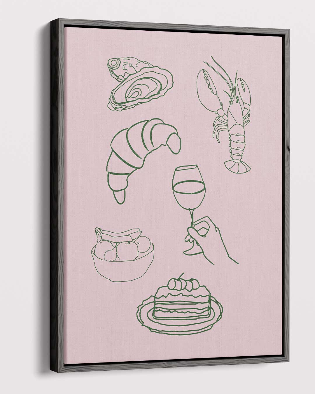 Culinaire Illustratie op Roze Kunstwerk-canvas-dibond-plexiglas-wanddecoratie-WallArtistic