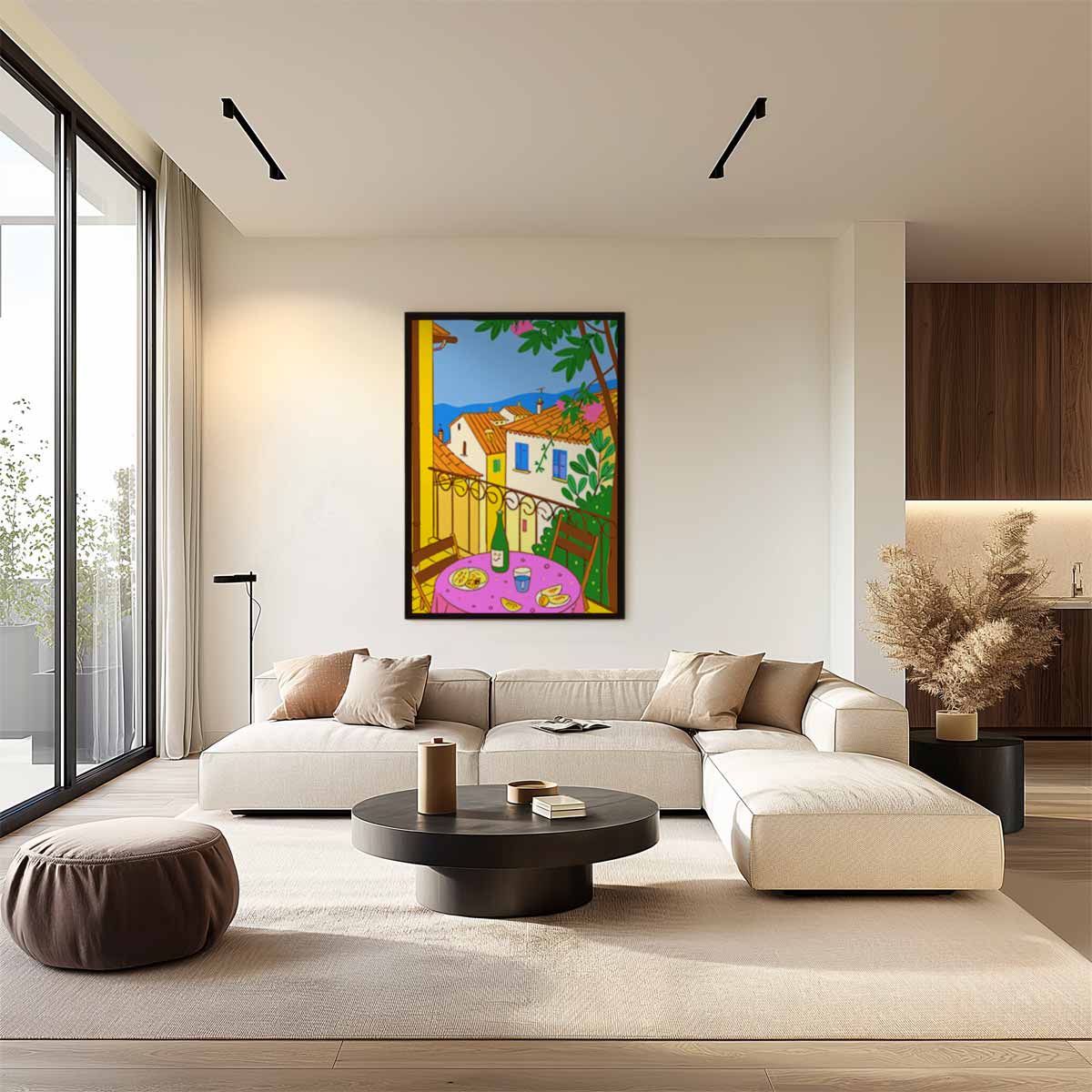 Zonnig Terras Uitzicht Kunstwerk-canvas-dibond-plexiglas-wanddecoratie-WallArtistic