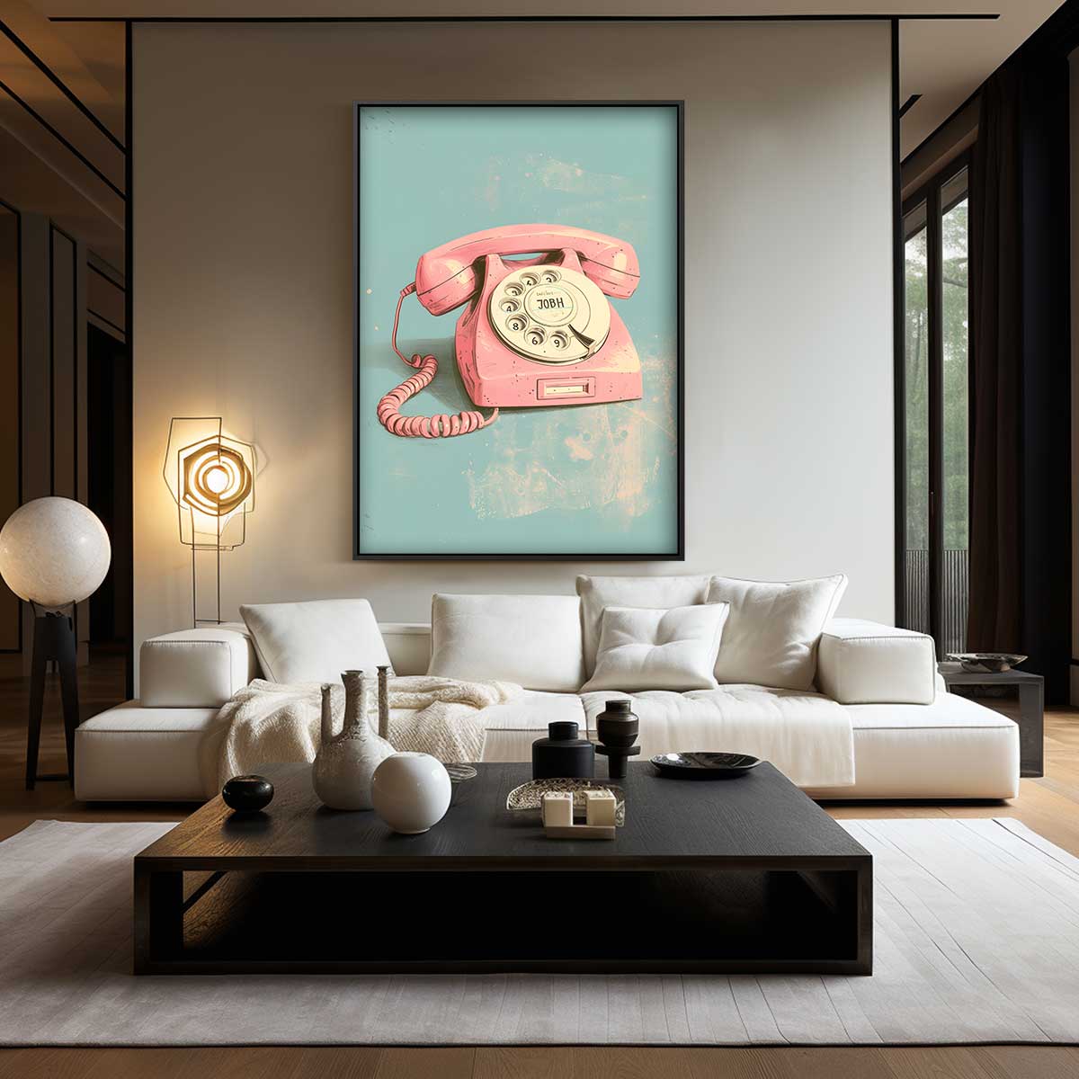 Retro Roze Telefoon Poster Kunstwerk-canvas-dibond-plexiglas-wanddecoratie-WallArtistic