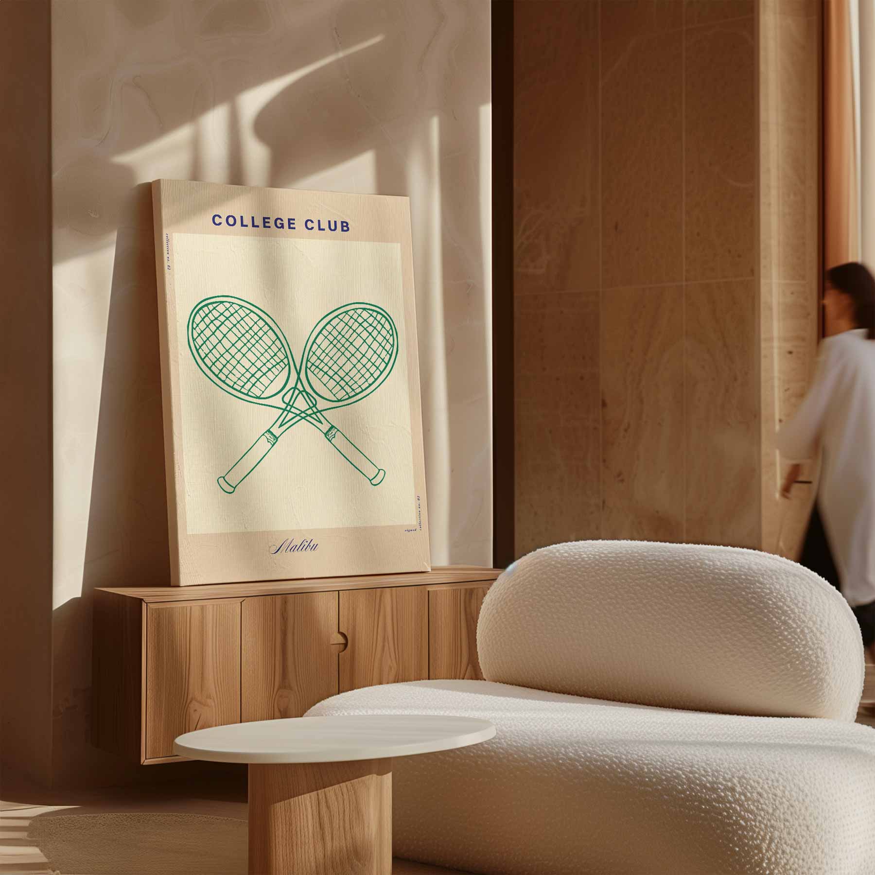 Tennisracket Illustratie - College Club Kunstwerk-canvas-dibond-plexiglas-wanddecoratie-WallArtistic