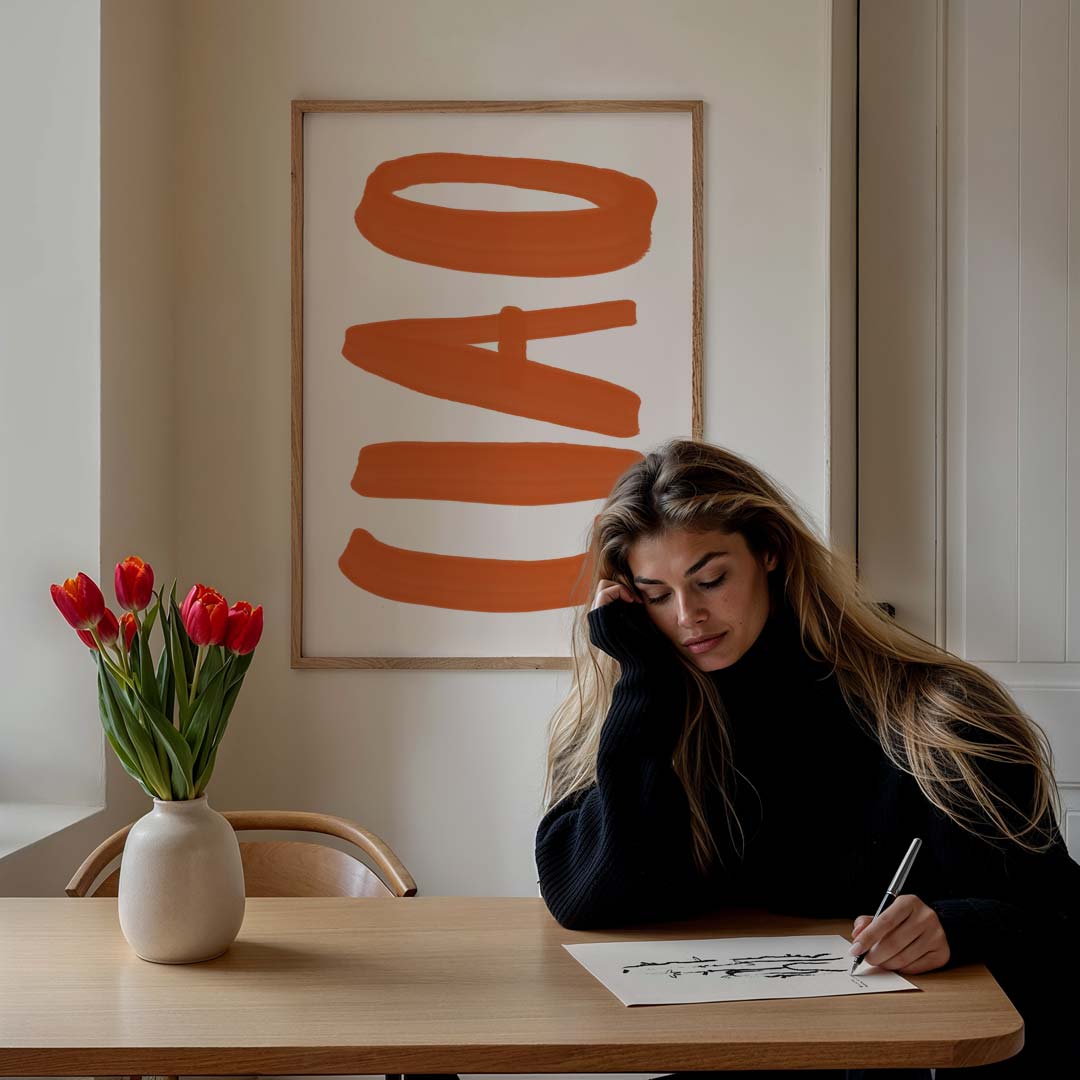 Abstracte Oranjerode Vormen Poster-WallArtistic