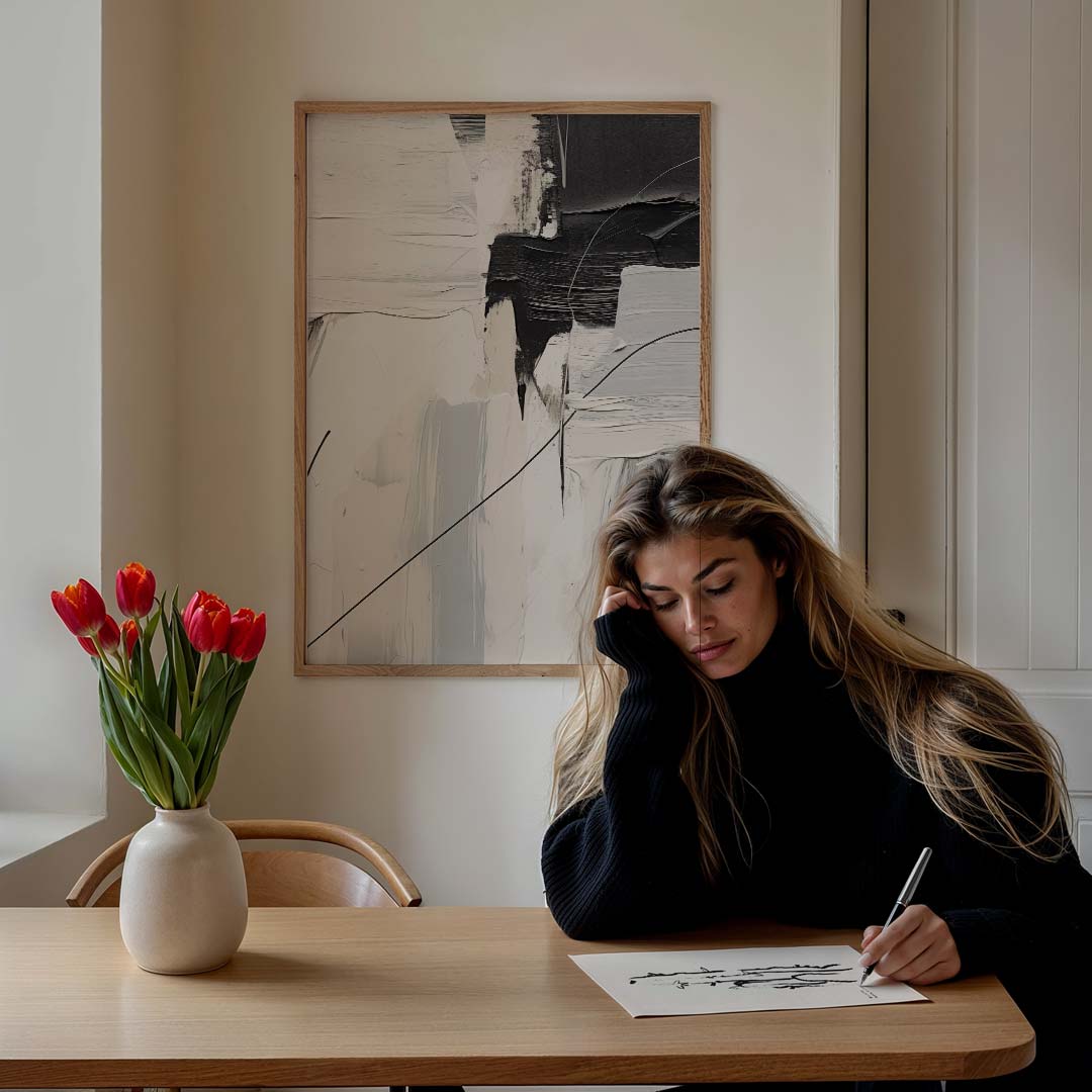 Moderne Abstracte Zwart-Witte Kunstposter-WallArtistic