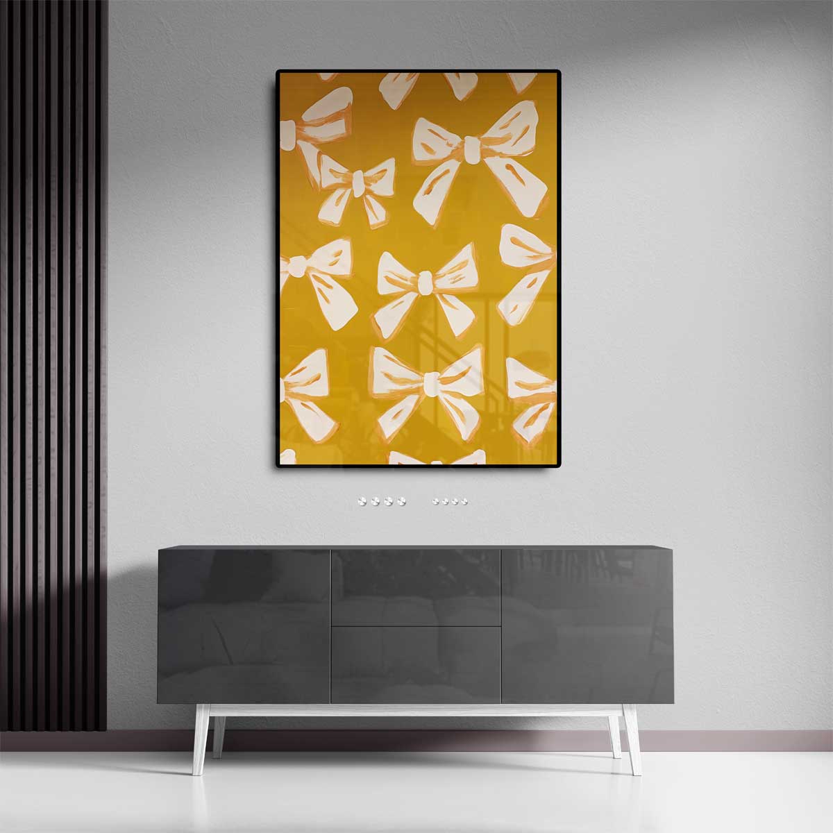 Vrolijke Strikjes op Oker Kunstwerk-canvas-dibond-plexiglas-wanddecoratie-WallArtistic