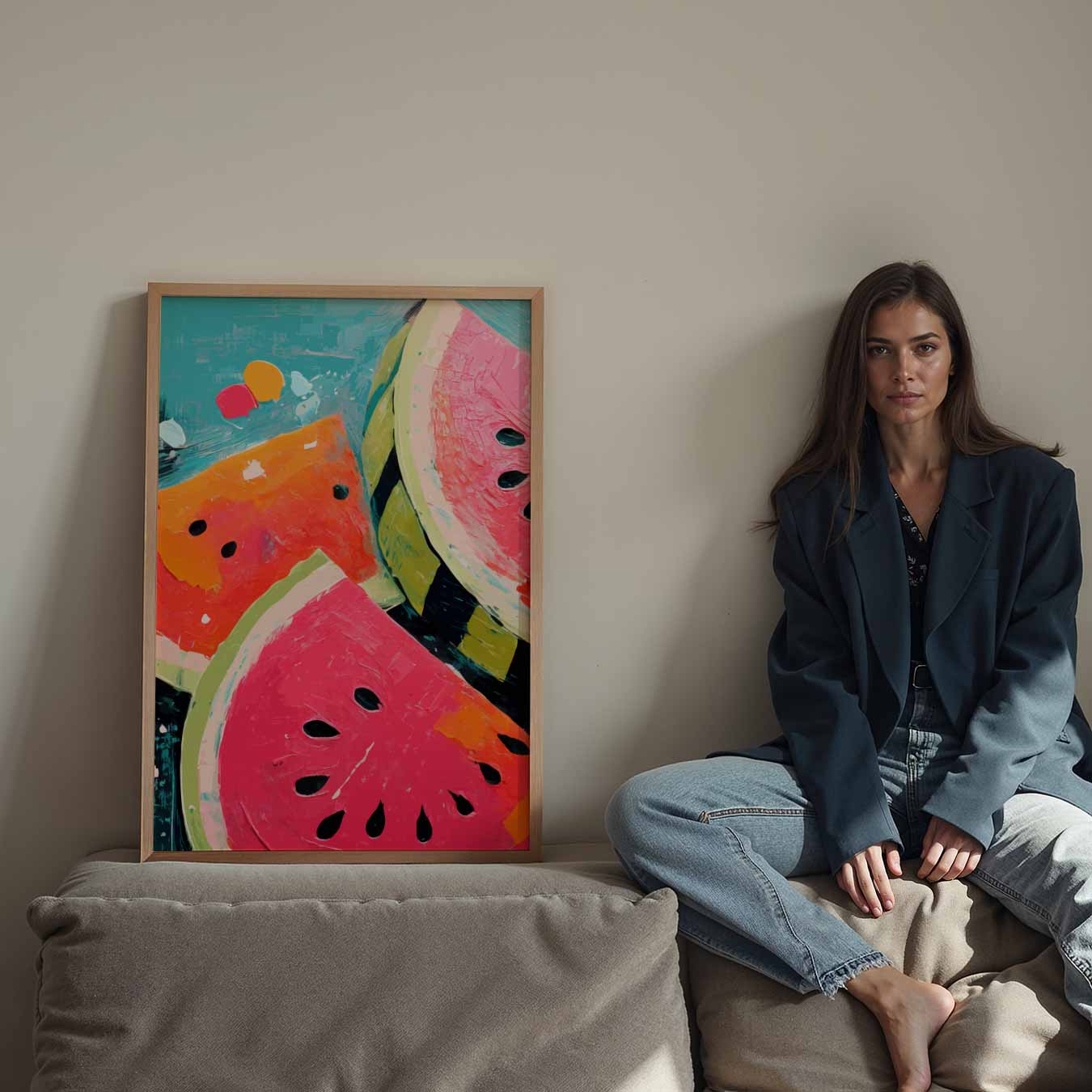 Vrolijke Watermeloen Kunstposter-WallArtistic