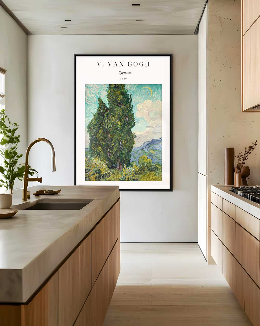 Cypresses in een Wervelende Hemel Kunstwerk-canvas-dibond-plexiglas-wanddecoratie-WallArtistic