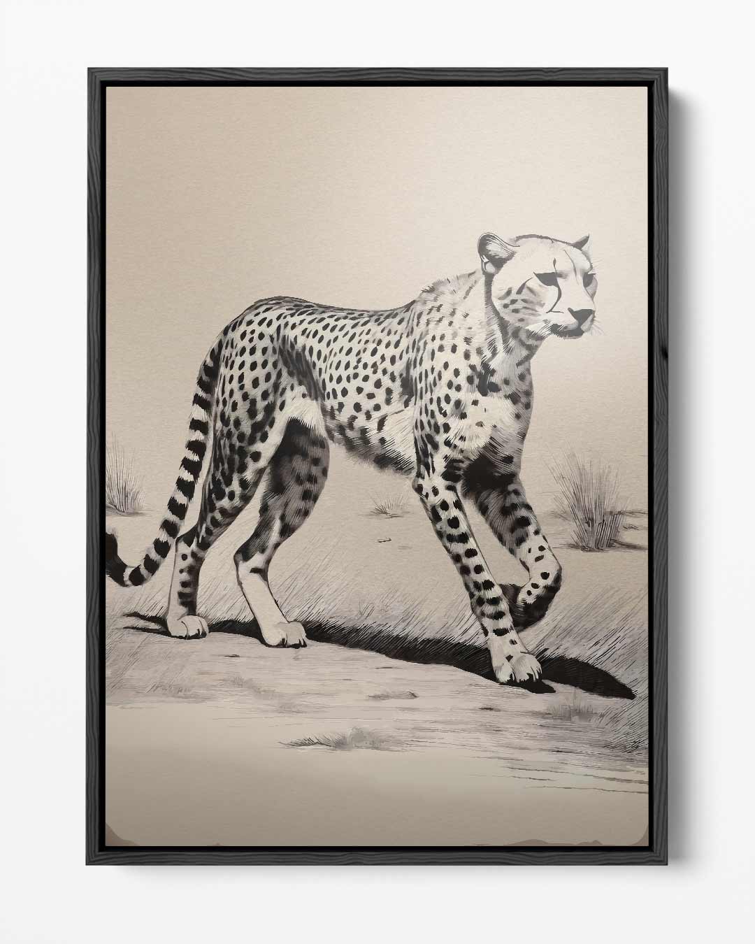 Majestueuze Cheetah op Savanne Kunstwerk-canvas-dibond-plexiglas-wanddecoratie-WallArtistic