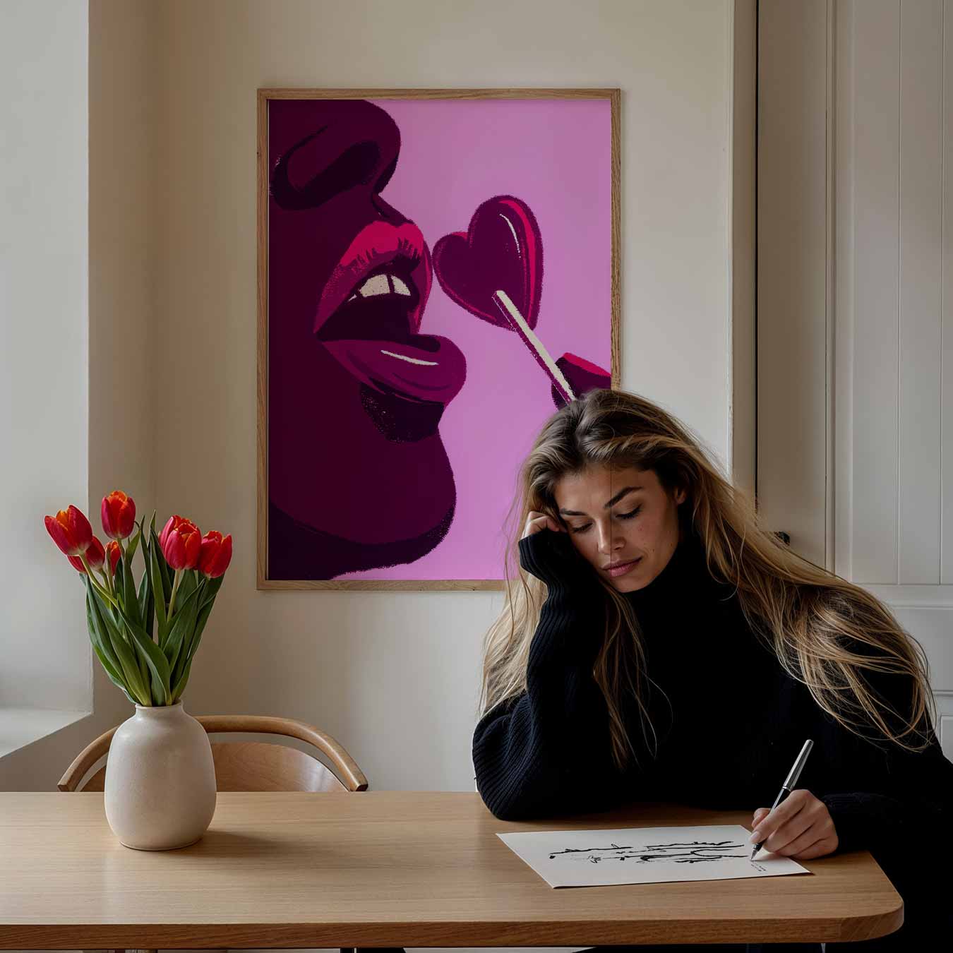 Verleidelijke Lippen en Hart Lolly Poster-WallArtistic