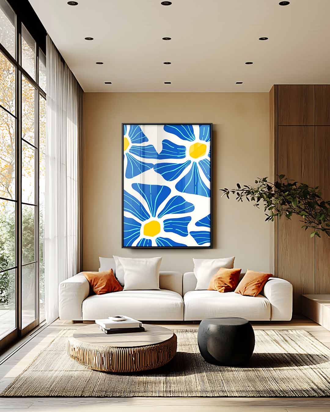 Bloeiend Blauw Bloemenpatroon Kunstwerk-canvas-dibond-plexiglas-wanddecoratie-WallArtistic