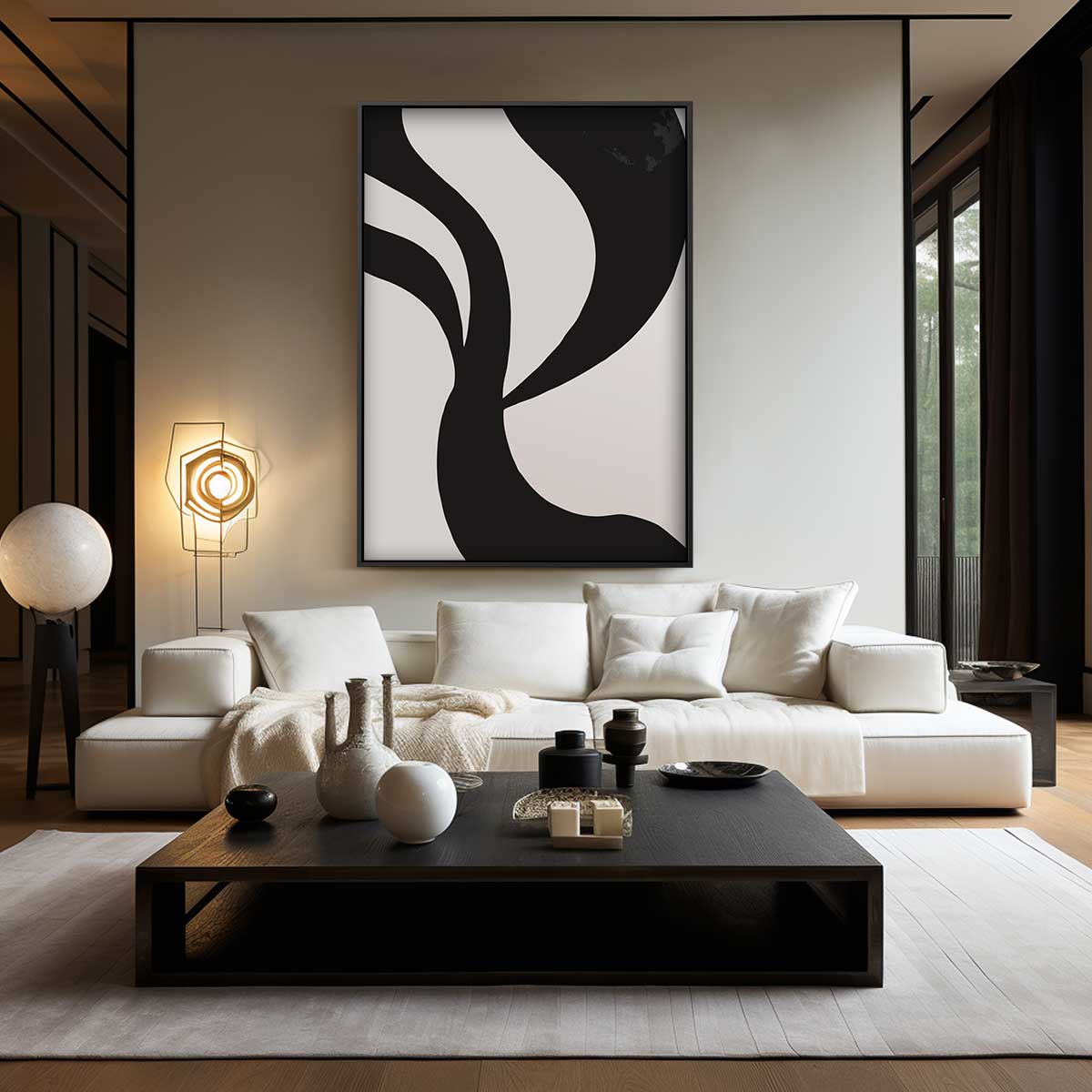 Organische Zwart-Wit Abstractie Kunstwerk-canvas-dibond-plexiglas-wanddecoratie-WallArtistic