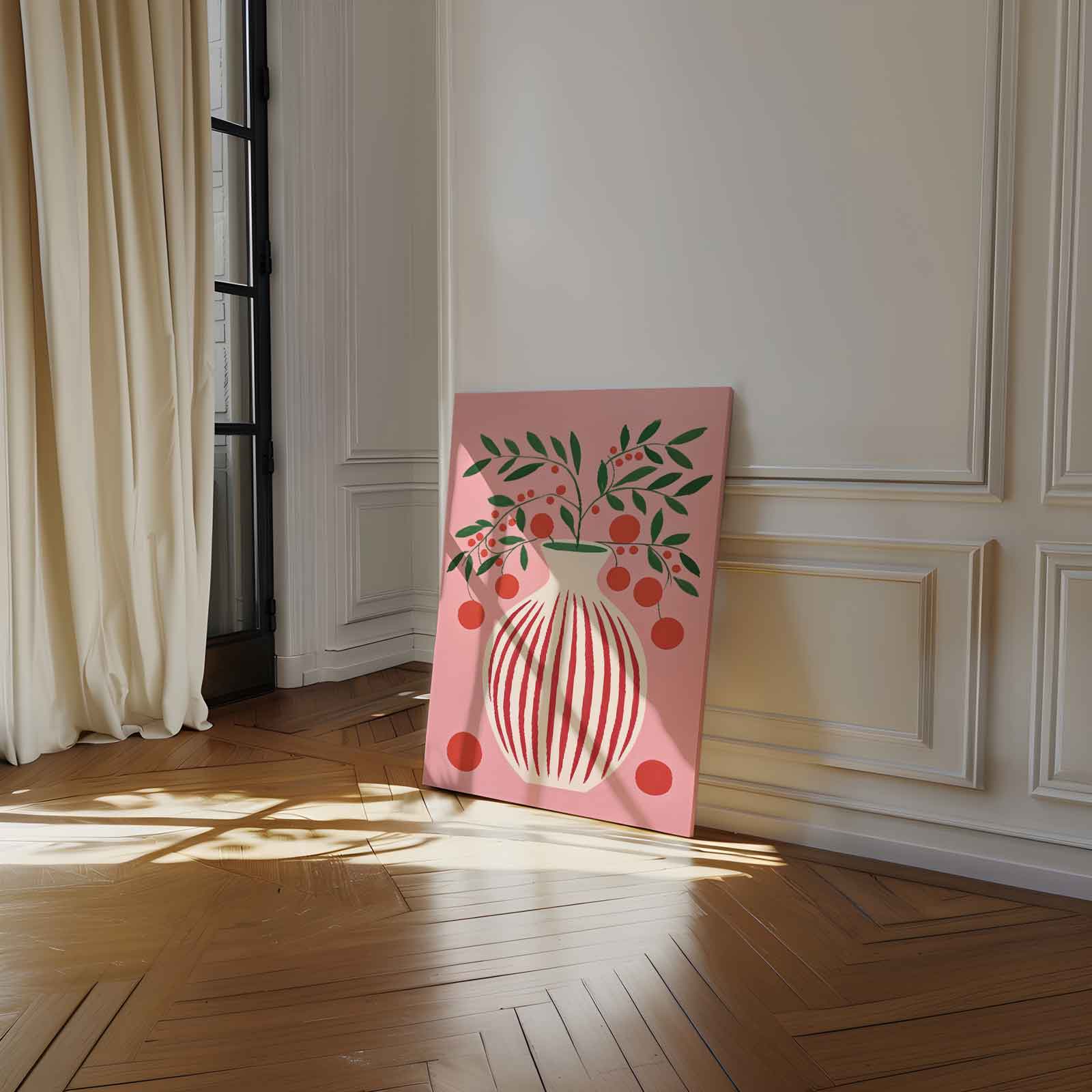 Speels Stilleven met Vaas en Bessen Kunstwerk-canvas-dibond-plexiglas-wanddecoratie-WallArtistic