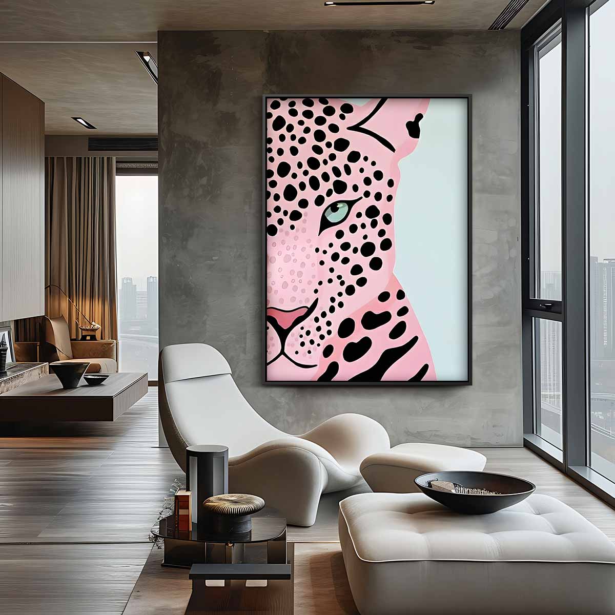 Roze Luipaard Pop Art Kunstwerk-canvas-dibond-plexiglas-wanddecoratie-WallArtistic