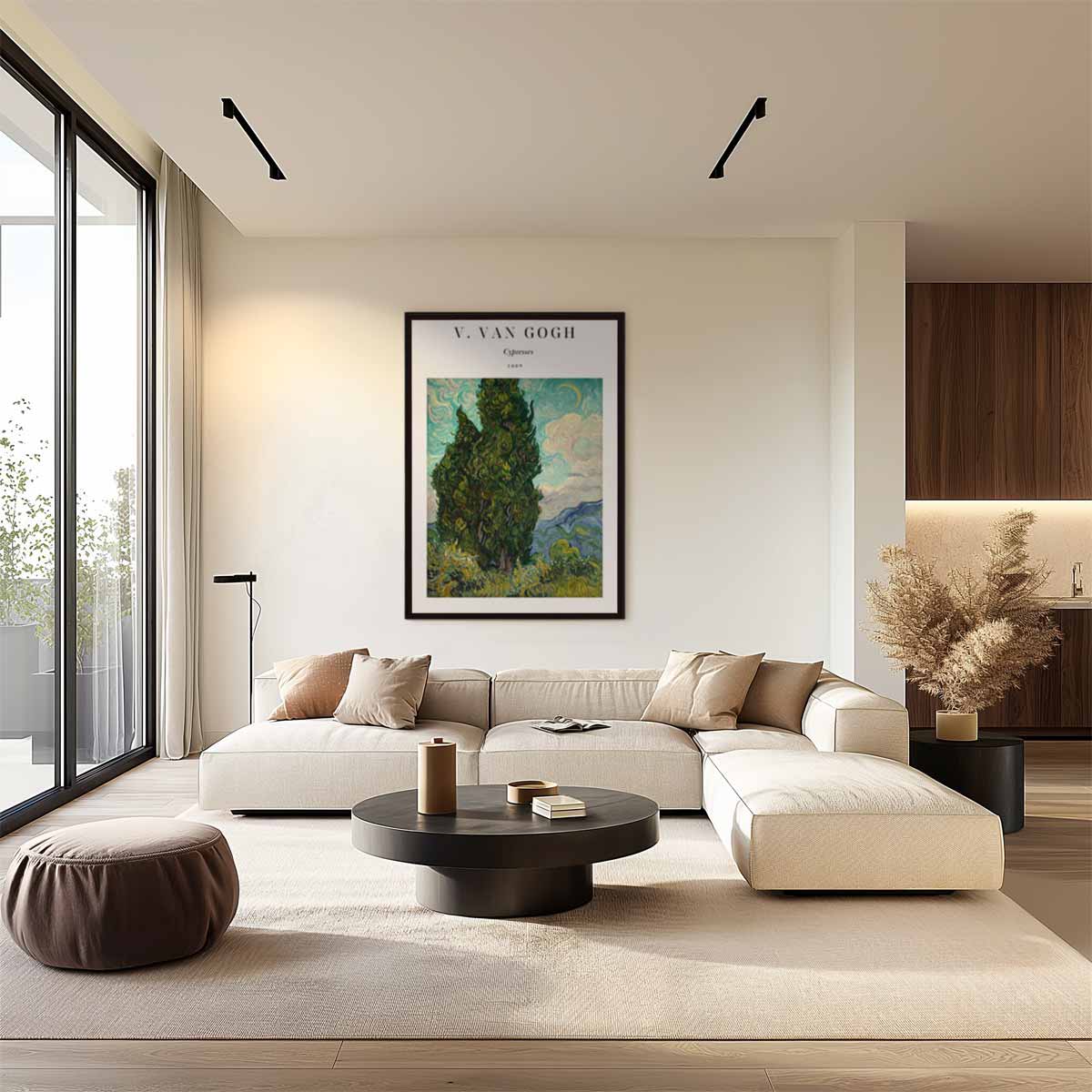 Cypresses in een Wervelende Hemel Kunstwerk-canvas-dibond-plexiglas-wanddecoratie-WallArtistic