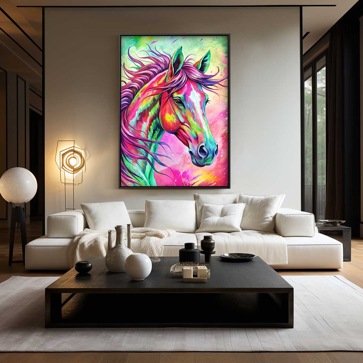 Kleurrijk Paardenportret Kunstwerk-canvas-dibond-plexiglas-wanddecoratie-WallArtistic