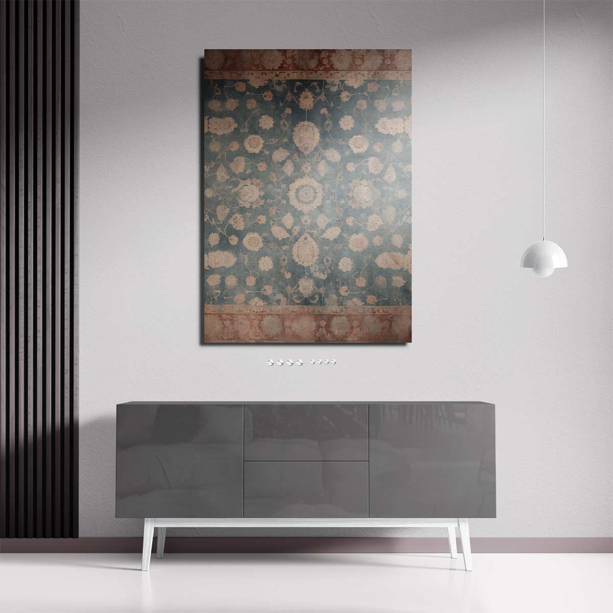 Tijdloze Bloemenpracht op Blauw Tapijt Kunstwerk-canvas-dibond-plexiglas-wanddecoratie-WallArtistic