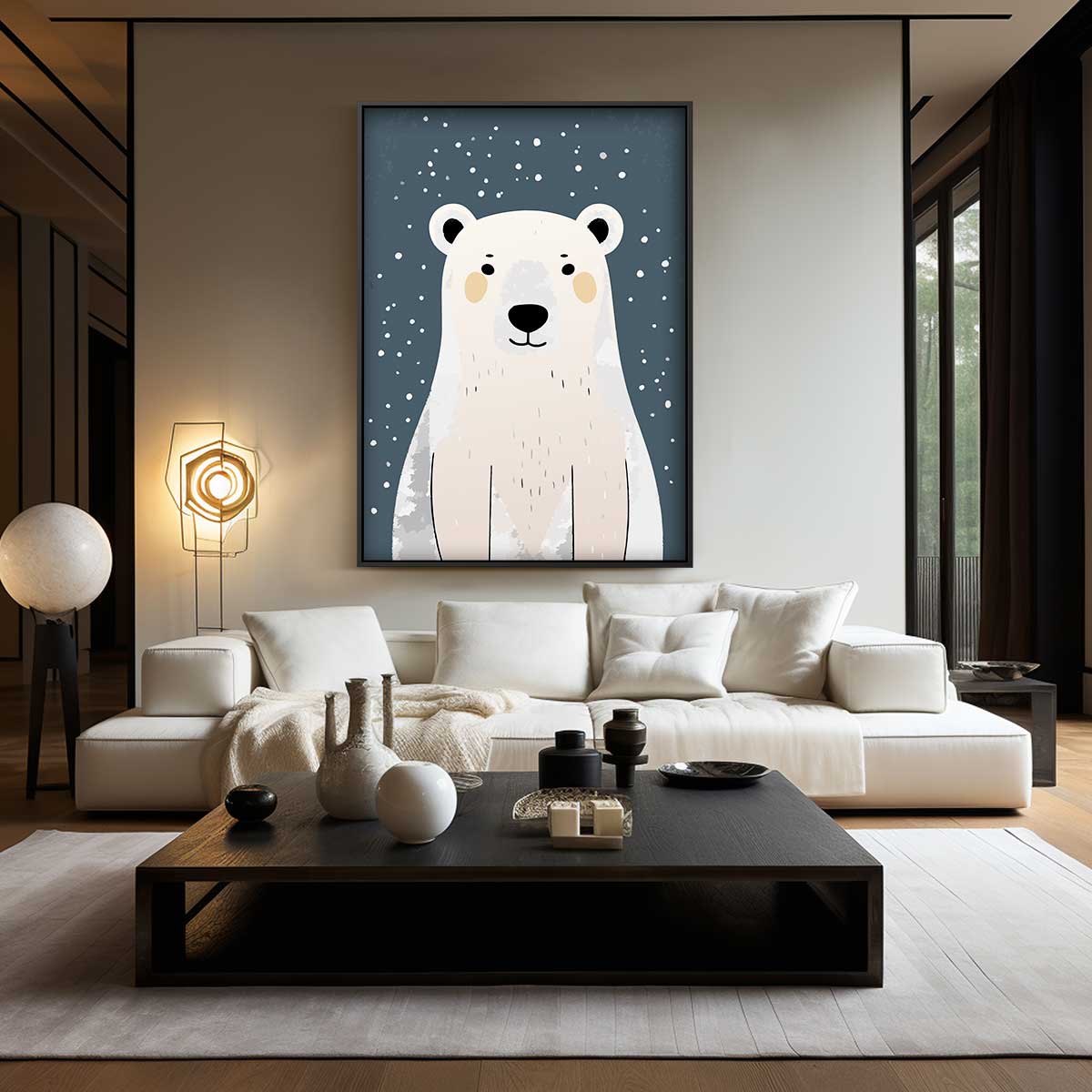 Schattige IJsbeer Illustratie Kunstwerk-canvas-dibond-plexiglas-wanddecoratie-WallArtistic