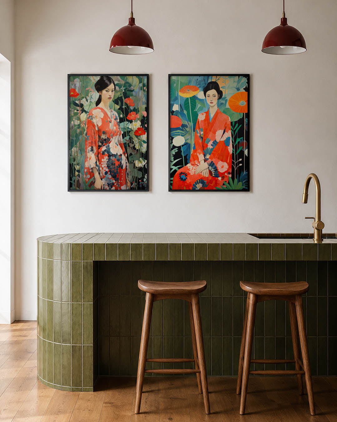 Bloemen en kimono Posterset