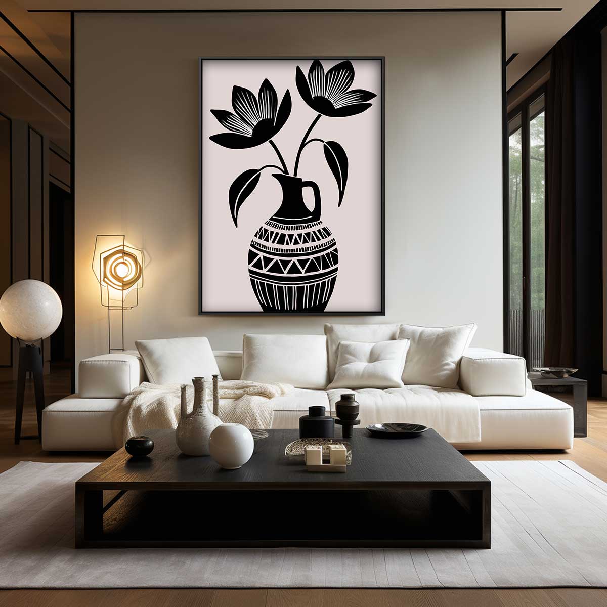 Zwart-Wit Bloemenvazen Kunst Kunstwerk-canvas-dibond-plexiglas-wanddecoratie-WallArtistic