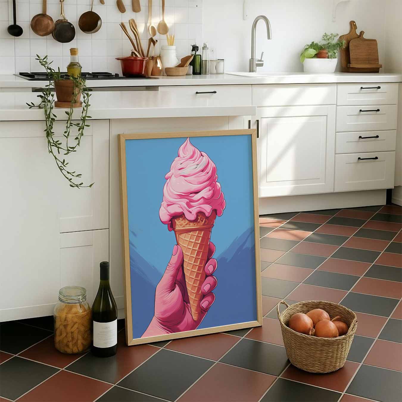 Zoete Roze IJscône Poster
