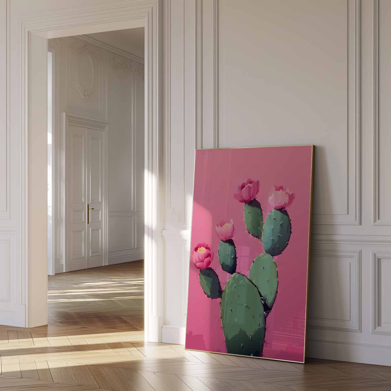 Cactus Bloemenpracht op Roze Poster