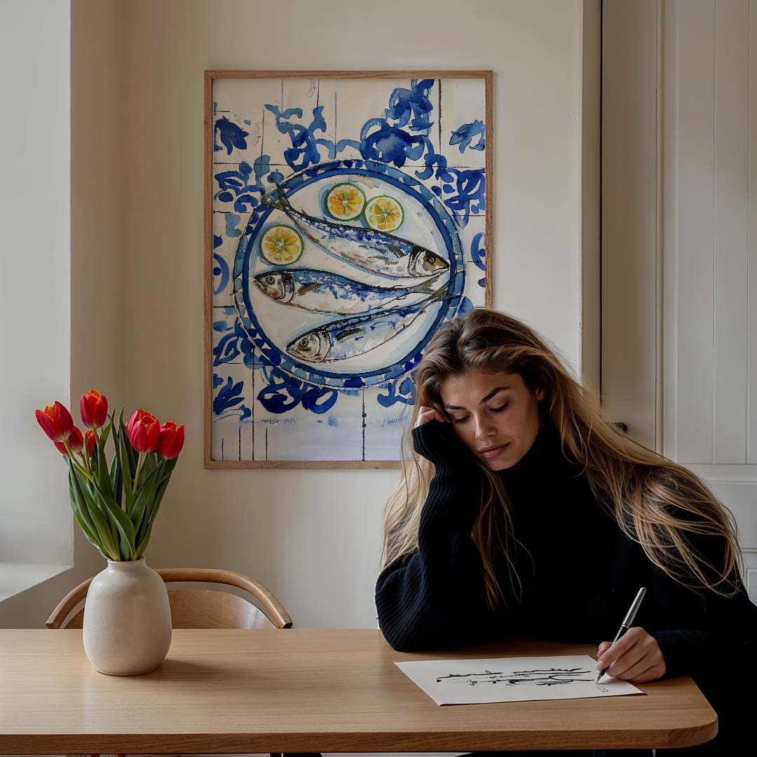 Mediterrane Visschaal Poster-WallArtistic