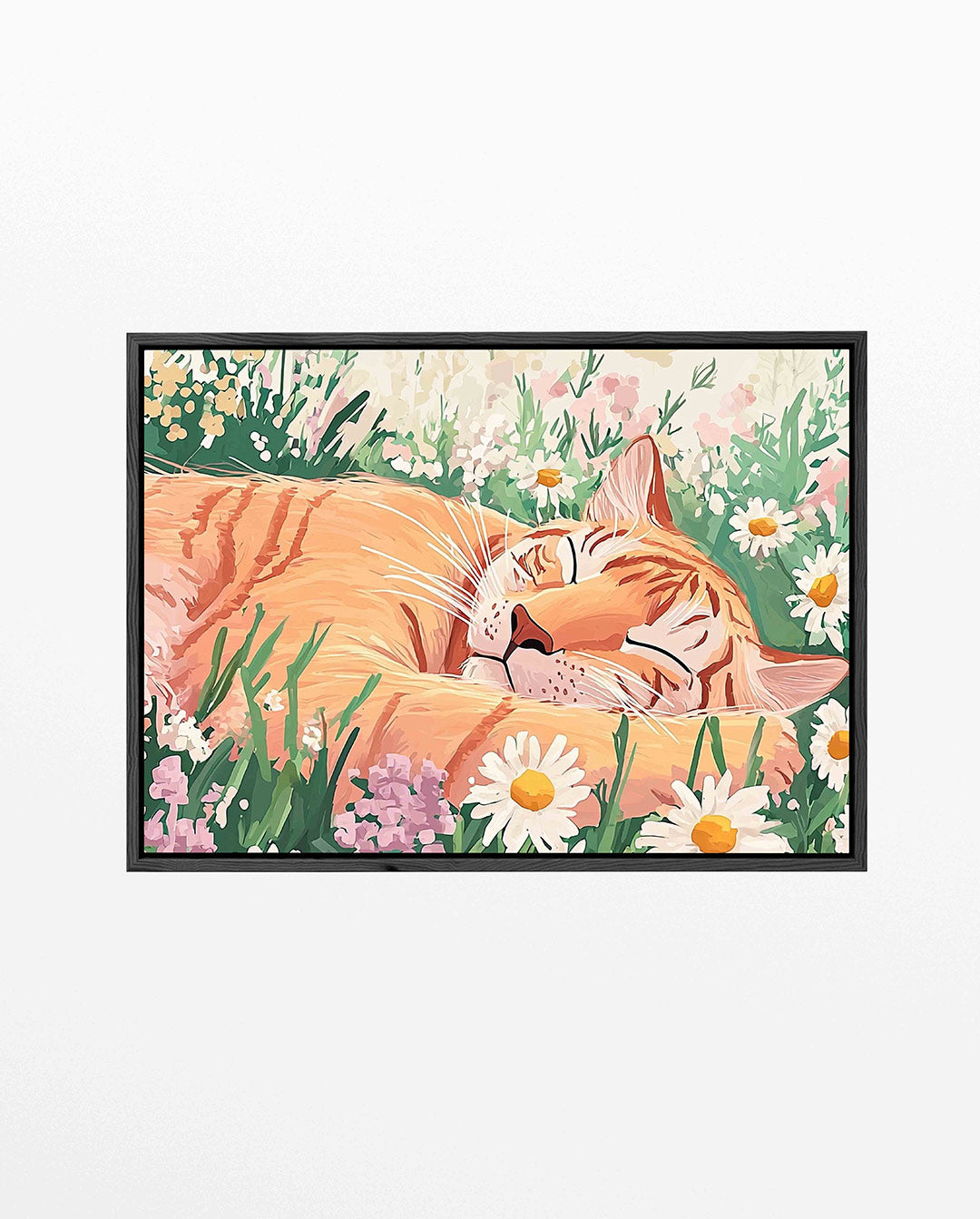 Slapende kat in bloemenveld Kunstwerk