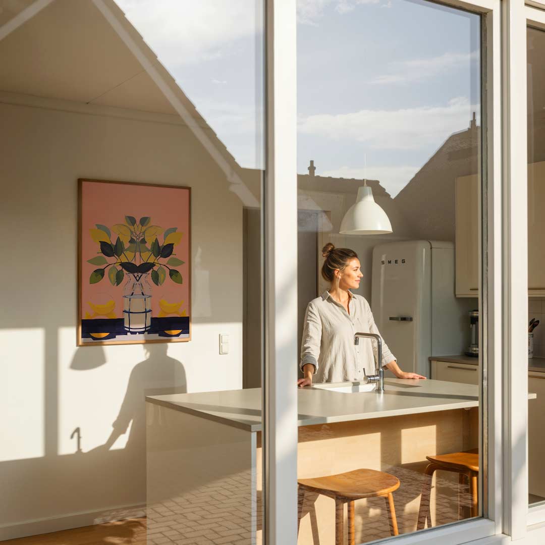 Vrolijke Vaas met Bladeren Poster-WallArtistic