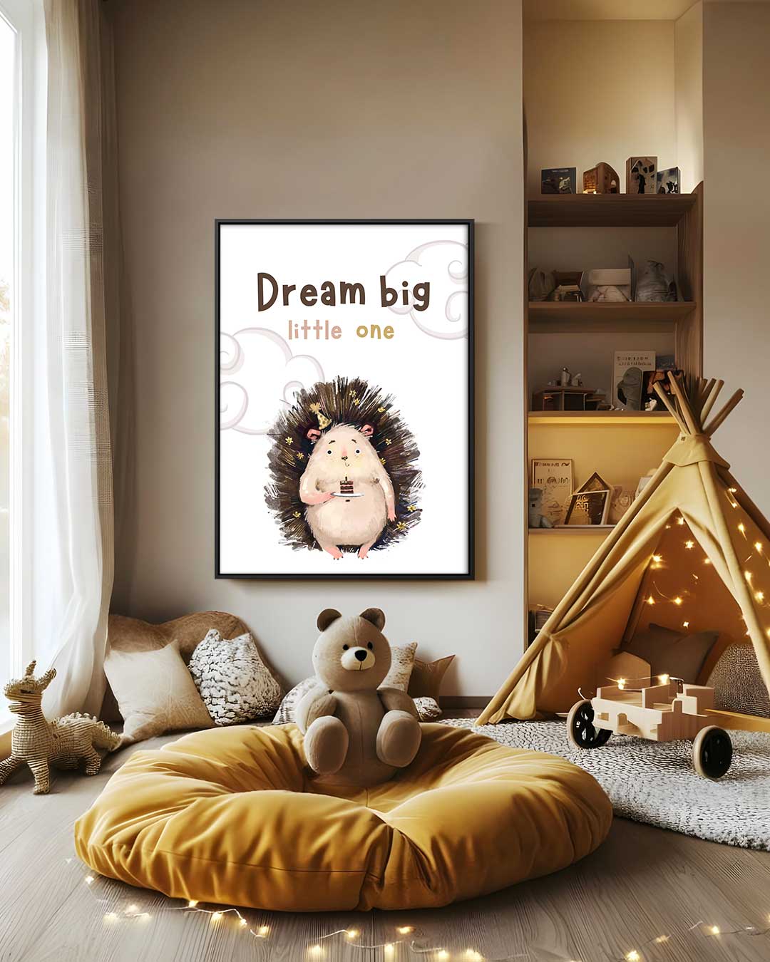 Dromerige Egel Kinderkamerposter Kunstwerk-canvas-dibond-plexiglas-wanddecoratie-WallArtistic