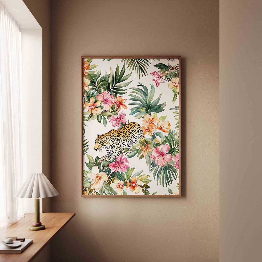 Luipaard en bloemen Poster