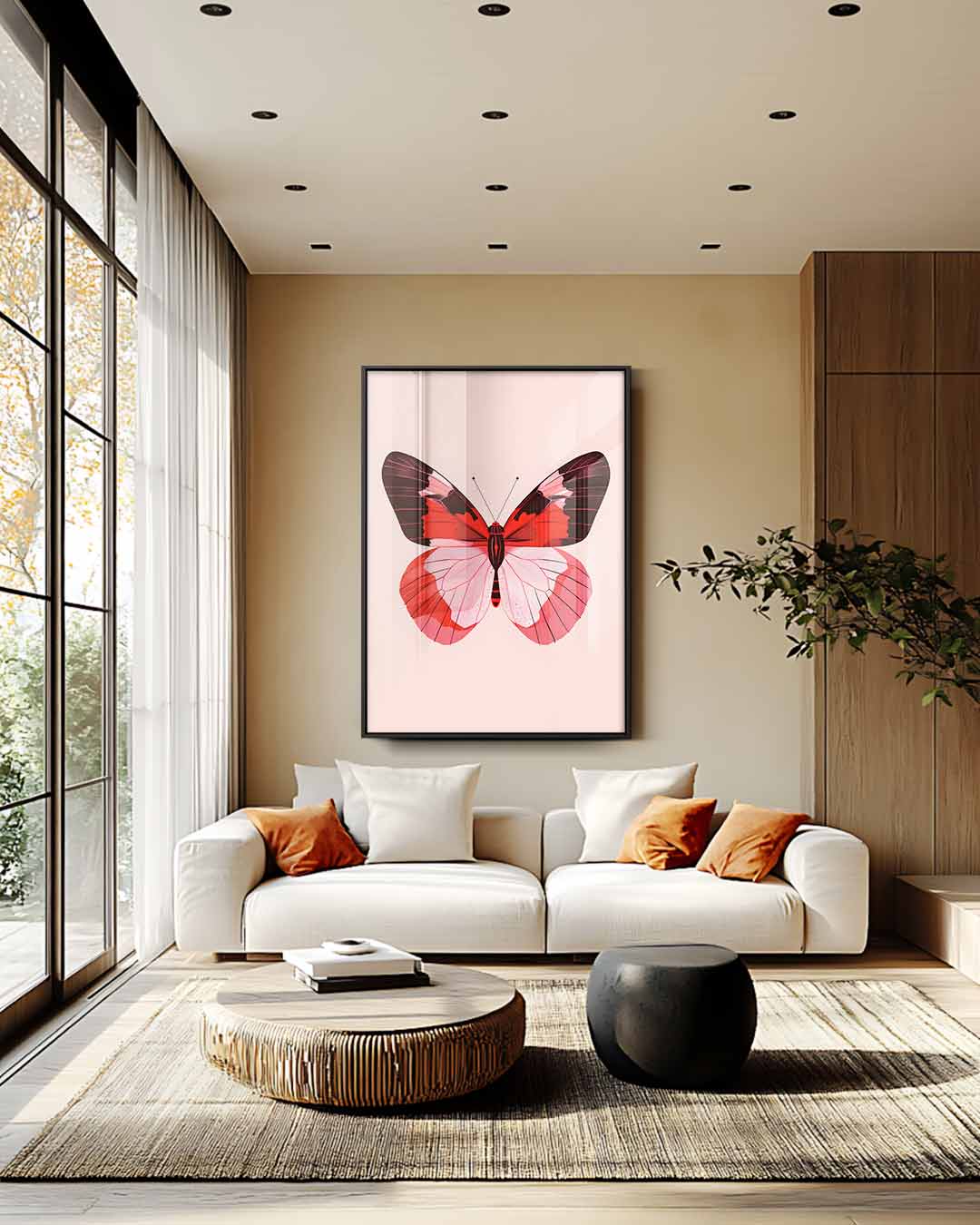 Rood-roze Vlinderpracht Kunstwerk-canvas-dibond-plexiglas-wanddecoratie-WallArtistic