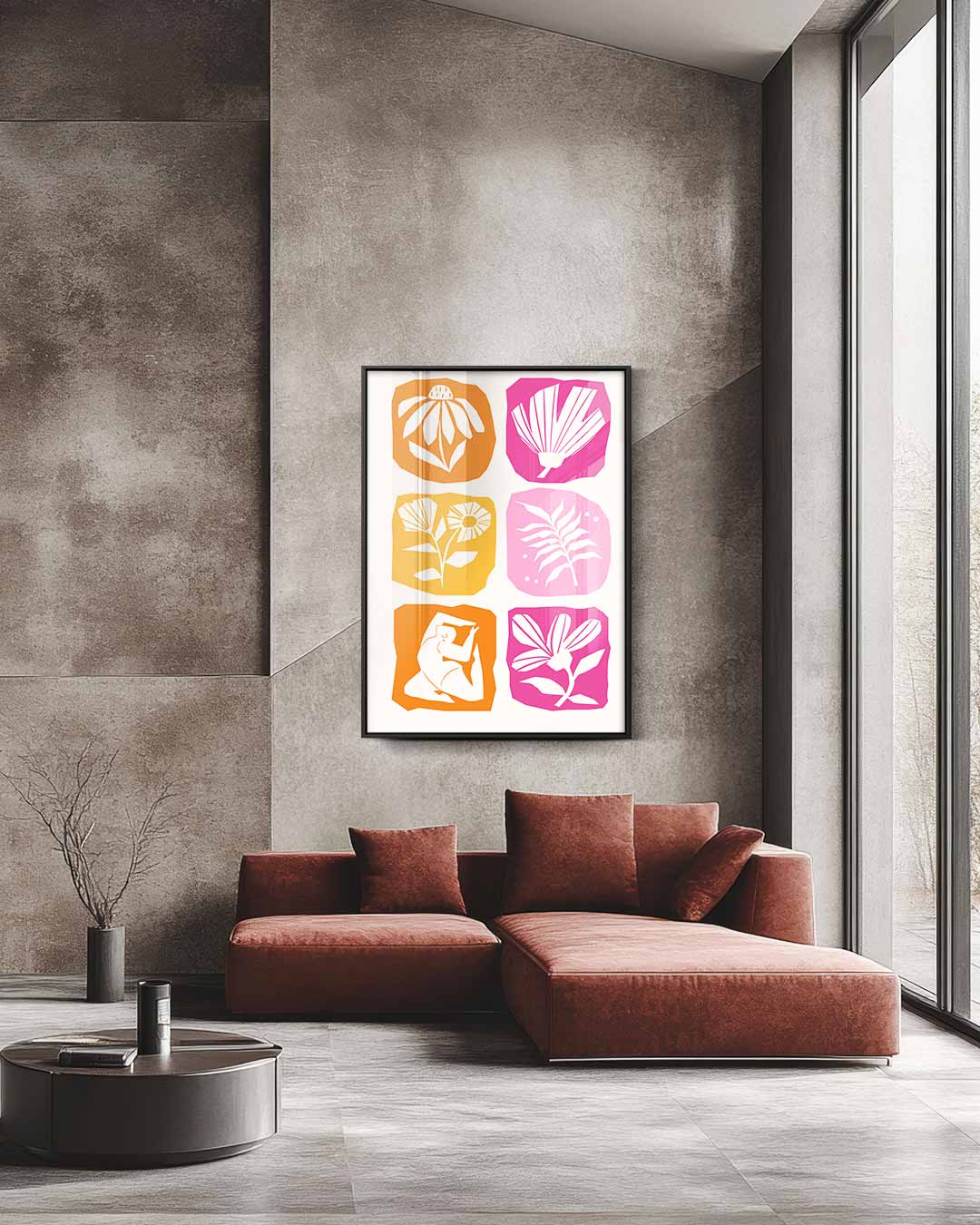 Vrolijke Bloemen en Figuren Kunstwerk-canvas-dibond-plexiglas-wanddecoratie-WallArtistic
