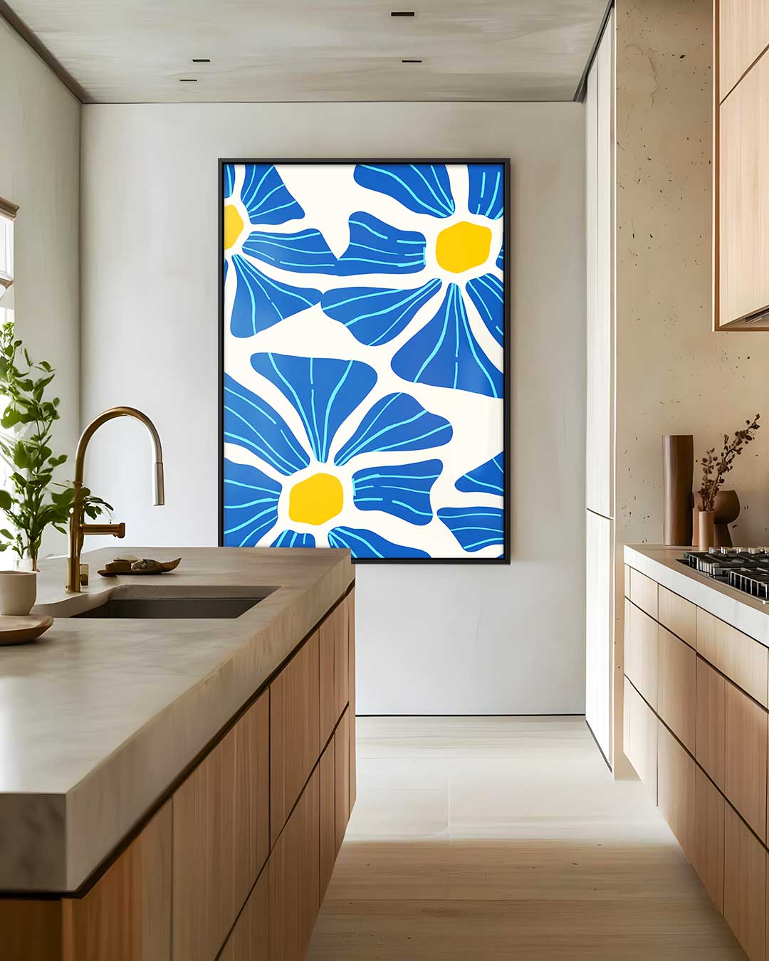 Bloeiend Blauw Bloemenpatroon Kunstwerk-canvas-dibond-plexiglas-wanddecoratie-WallArtistic