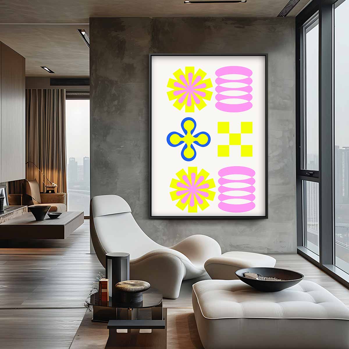 Vrolijk Geometrisch Spektakel Kunstwerk-canvas-dibond-plexiglas-wanddecoratie-WallArtistic
