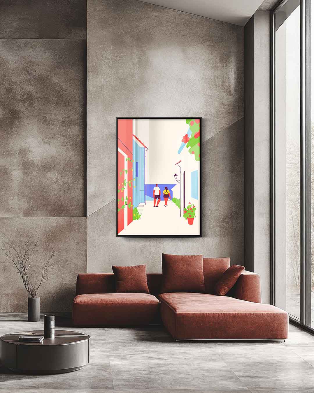 Kleurrijke Stadswandeling Kunstwerk-canvas-dibond-plexiglas-wanddecoratie-WallArtistic