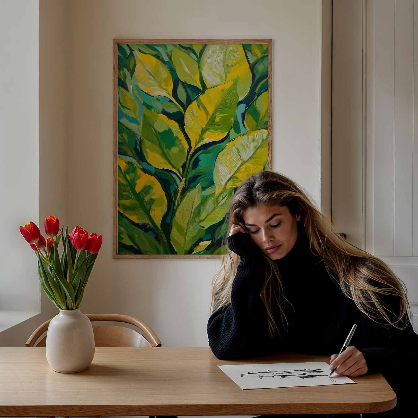 Groene Blaadjes Kunstposter