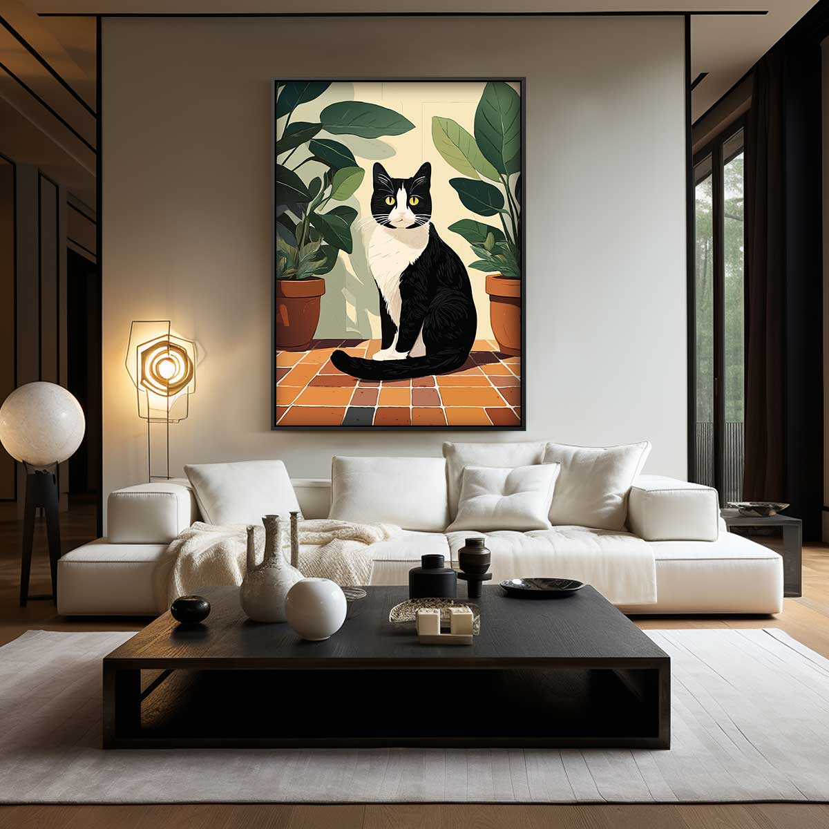 Charmante Kat tussen Groen Kunstwerk-canvas-dibond-plexiglas-wanddecoratie-WallArtistic